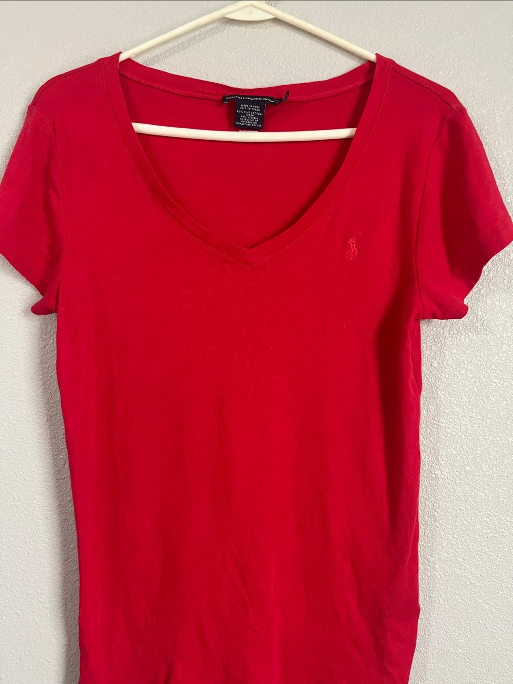 Ralph Lauren Women's Bright Red V-Neck Short Sleeve Tee